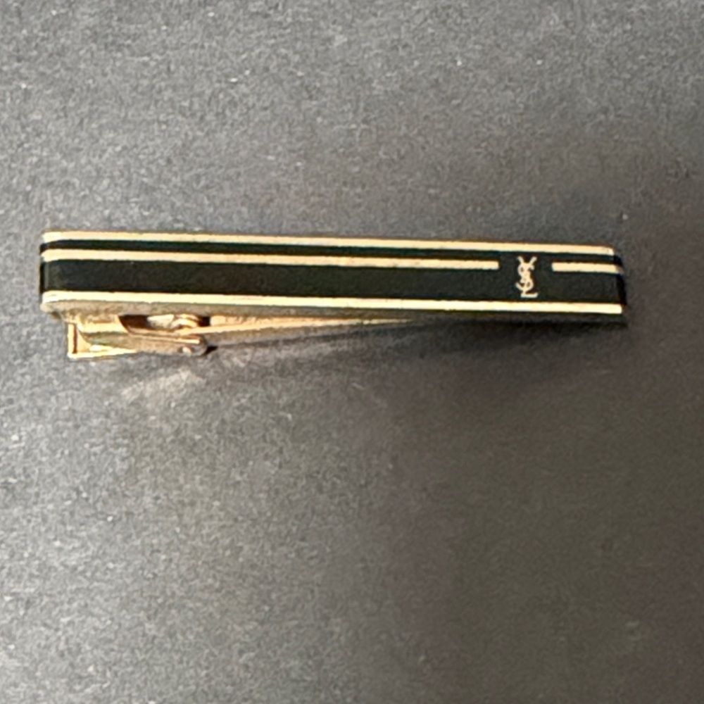 Authentic YSL / Yves Saint Laurent Black and Gold Tie Clip
